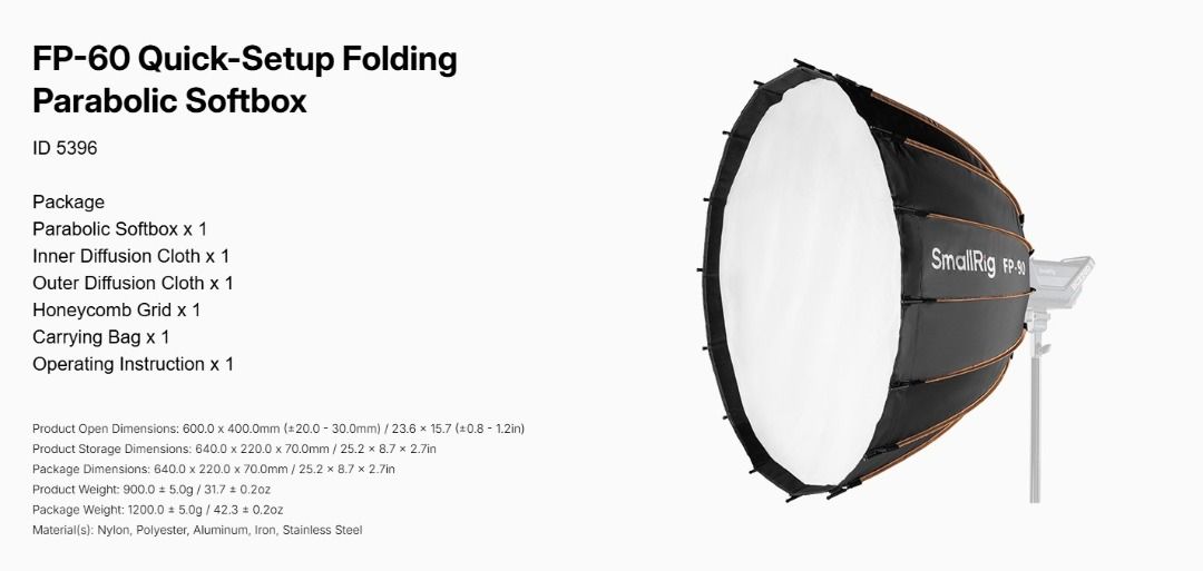 Small Rig R65 Softbox SMALLRIG Quick-Setup Folding Parabolic Softbox – RiceballPhoto