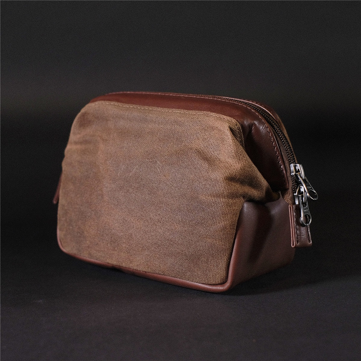 CAM-IN HALF CANVAS LEATHER ZIP POUCH